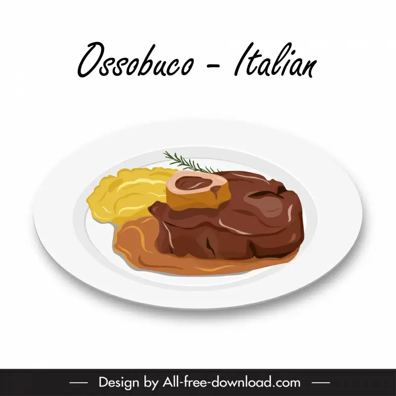 ossobuco alla milanese cuisine advertising banner flat classical sketch