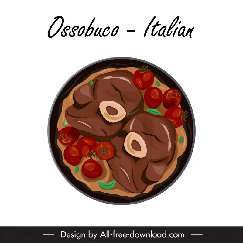 ossobuco alla milanese cuisine design elements flat retro outline 