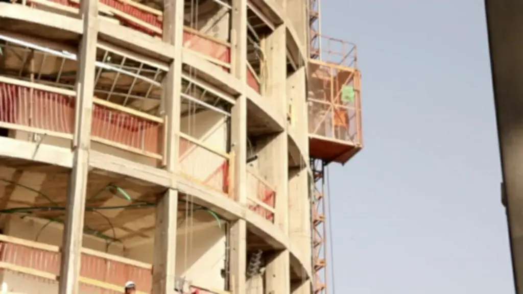 outdoor elevator moving on construction site