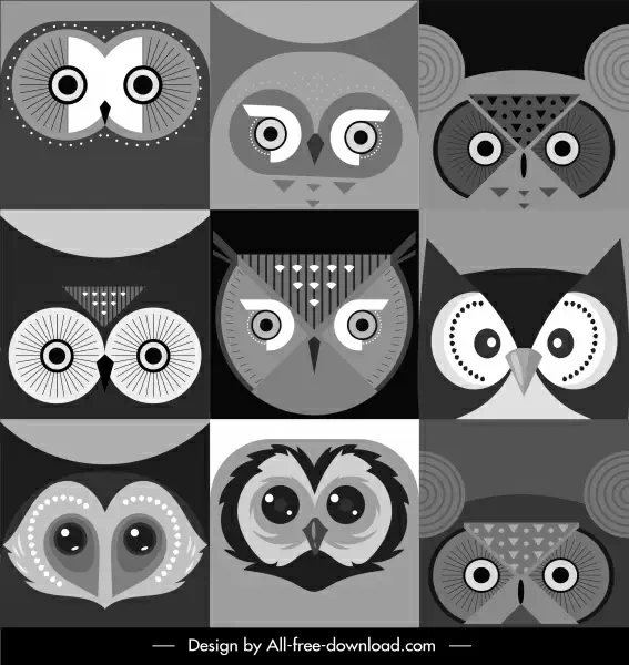 owl face background templates black white flat design