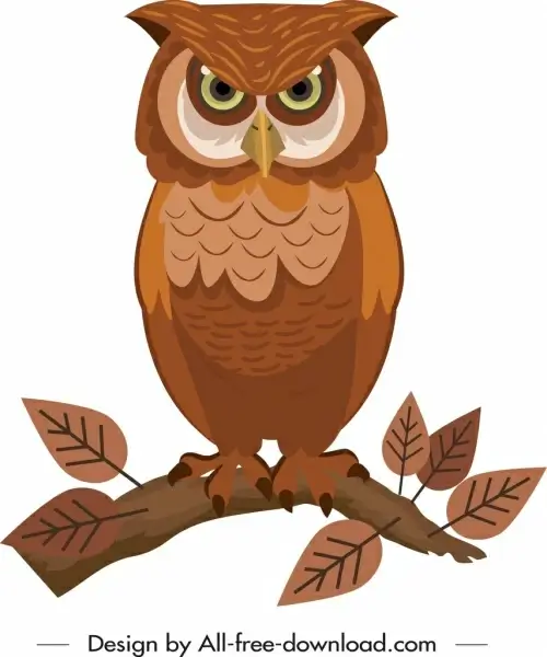 owl icon perching gesture brown decor cartoon sketch