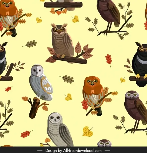 owls animals pattern bright colorful repeating decor