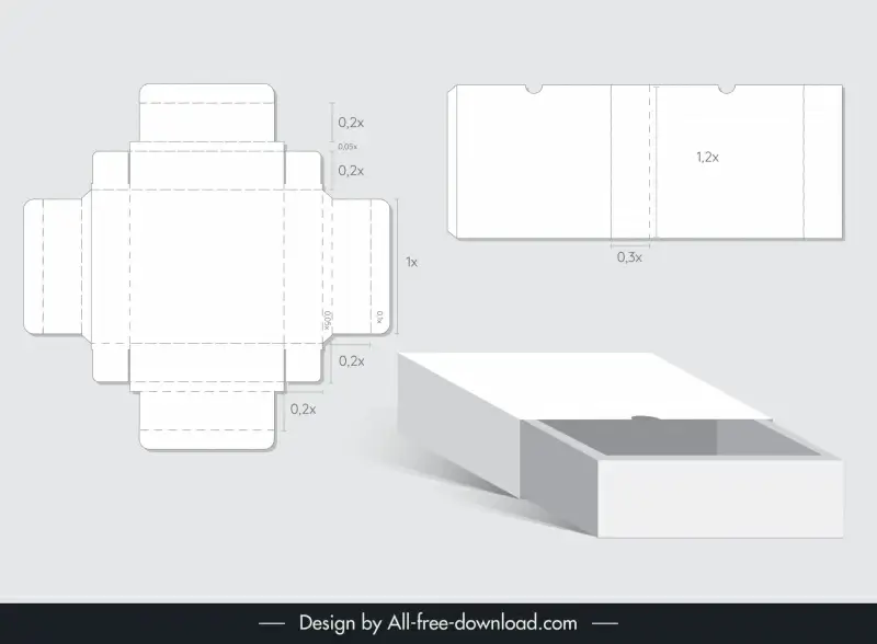 packaging design elements flat papercut 3d box sketch