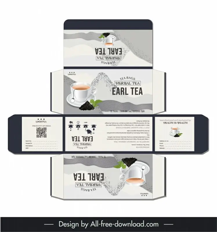 packaging design for herbal tea box template flat elegant tea cup leaf decor