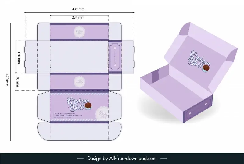 packaging for graham ball template elegant purple flat 3d sketch