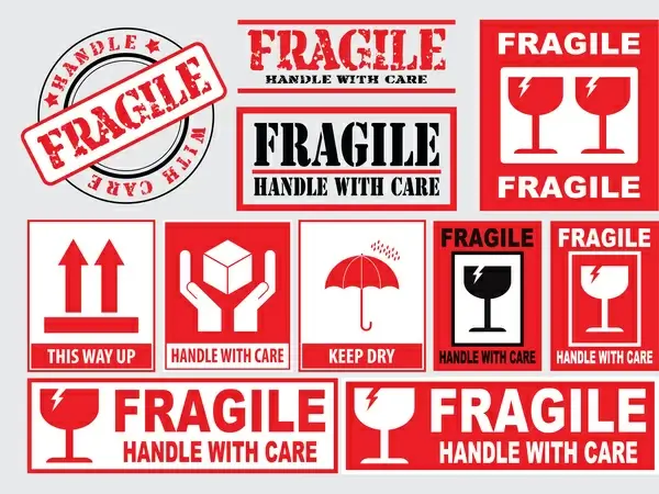 packaging or fragile stickers handle with care this side up keep dry