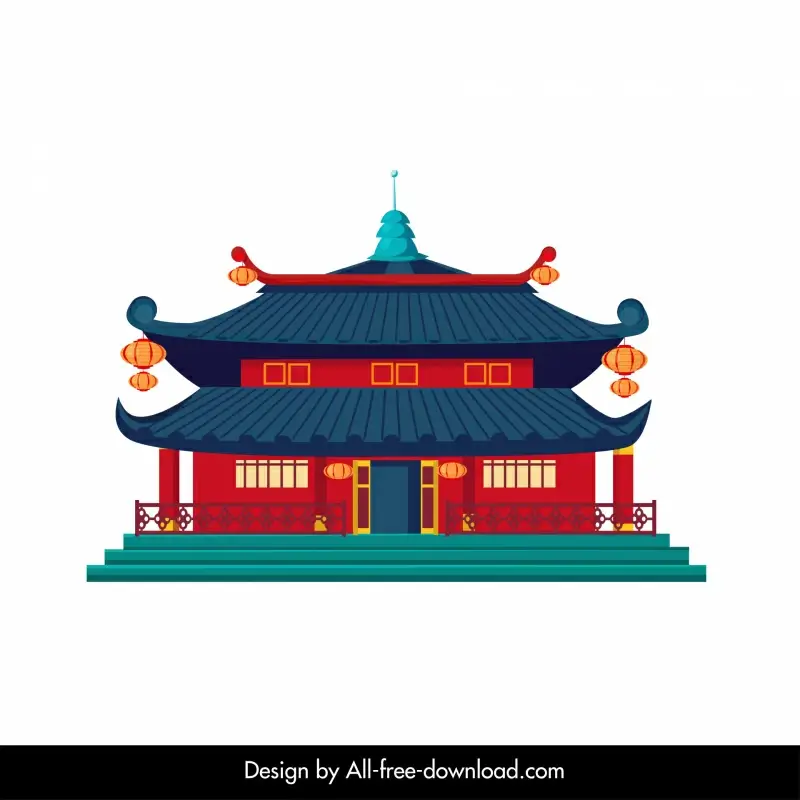 pagoda icon elegant classical shape sketch