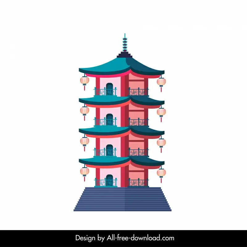 pagoda sign icon classical oriental tower shape sketch