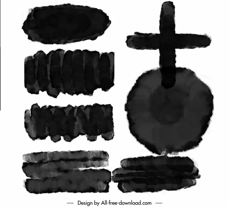 painter brushes design elements flat black grunge shapes outline 