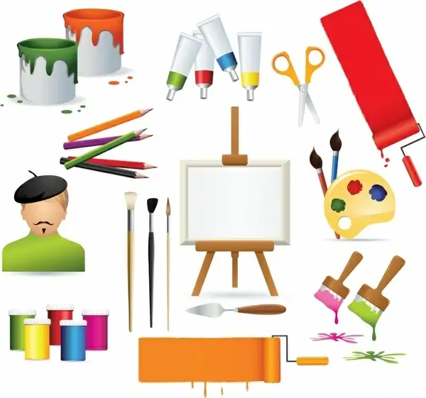 painting work design elements colorful tools symbols