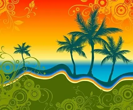 palm beach silhouette with trend pattern vector