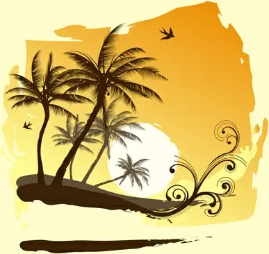 palm with beach background vector