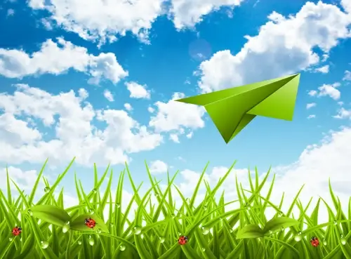 paper airplane with spring background vector