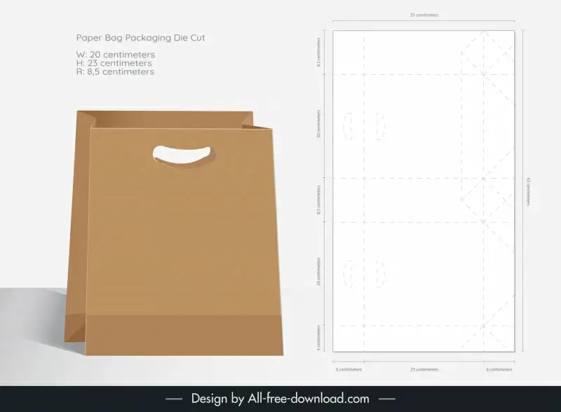 paper bag packaging template elegant flat 3d mockup and die cut outline 