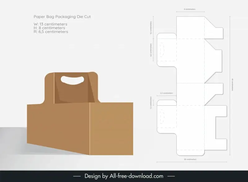 paper bag packaging template mockup and die cut design modern flat 3d shapes