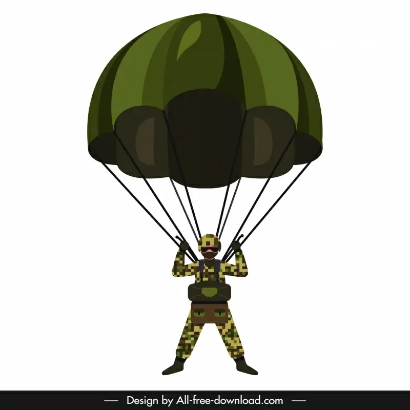 parachute troops soldier icon flat cartoon sketch