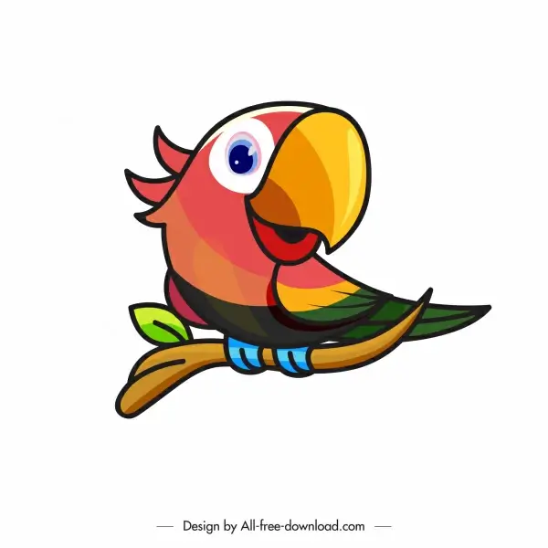 parrot icon colorful handdrawn design perching sketch