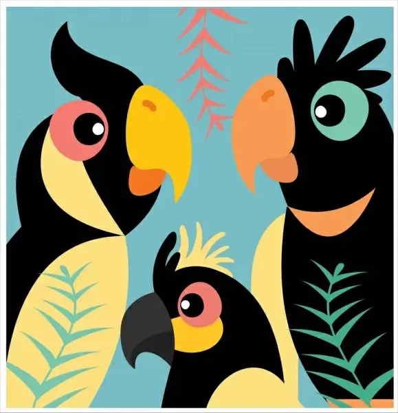 parrots family background flat colored cartoon design