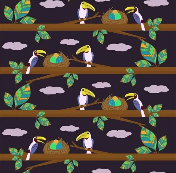 parrots nests pattern background colored repeating style