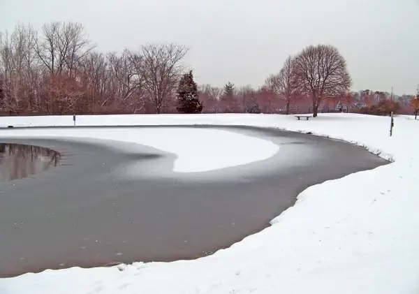 partially frozen pond