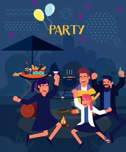 party background joyful people icon cartoon design