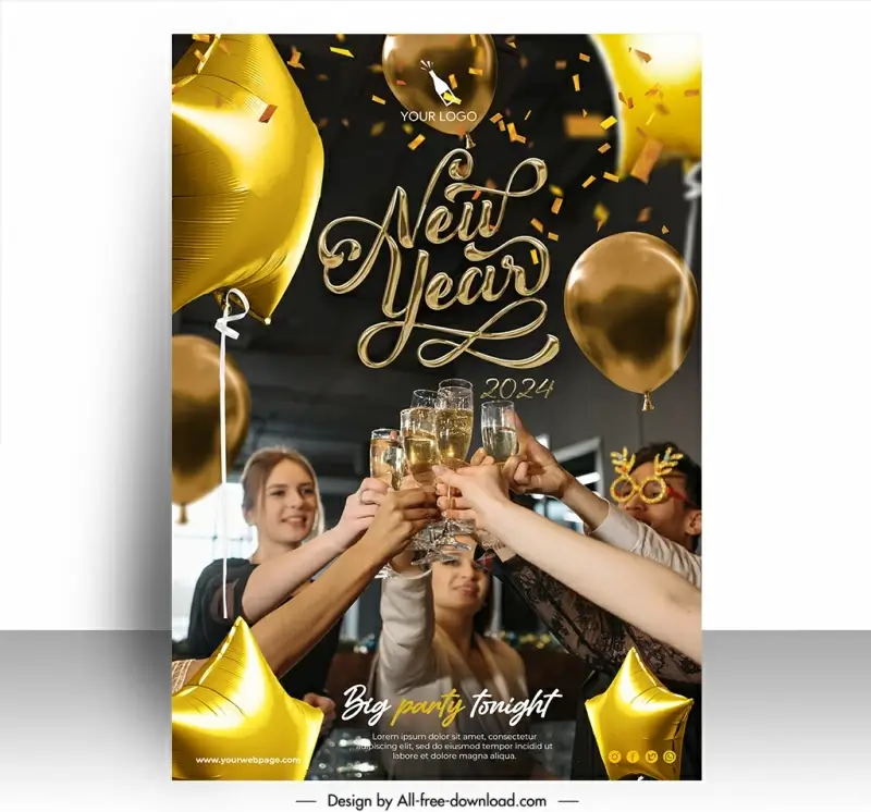 party new year 2024 poster teamplate dynamic people cheering