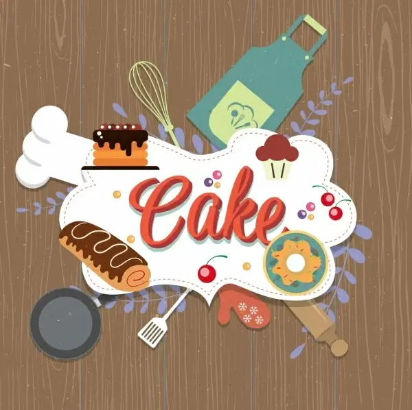 pastry background cakes kitchen utensils icons decor