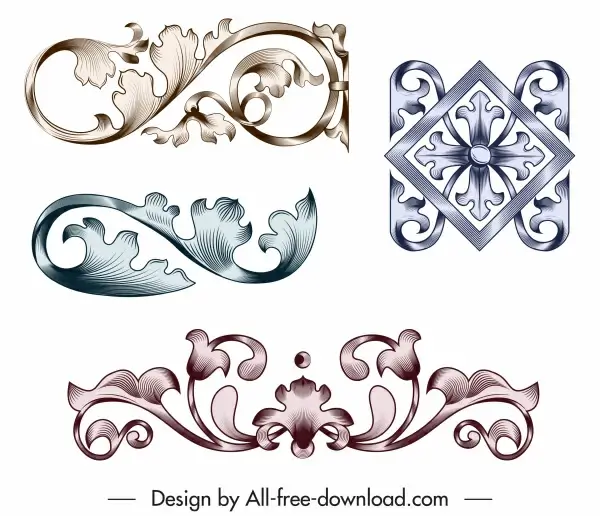 pattern design element elegant vintage floral sketch