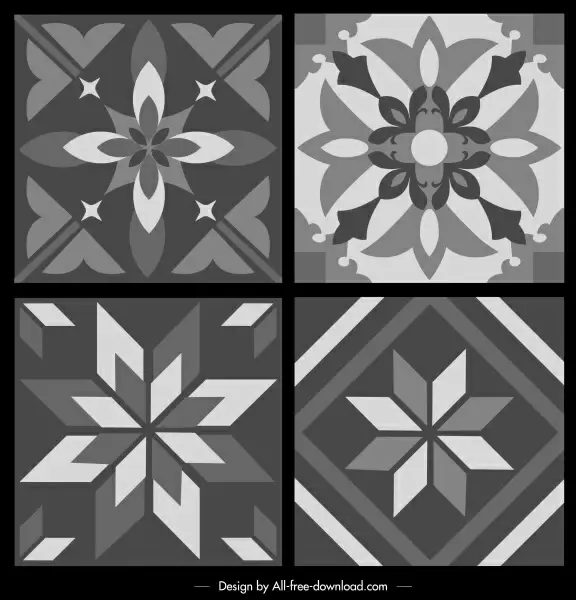 pattern templates black white retro symmetrical flora sketch