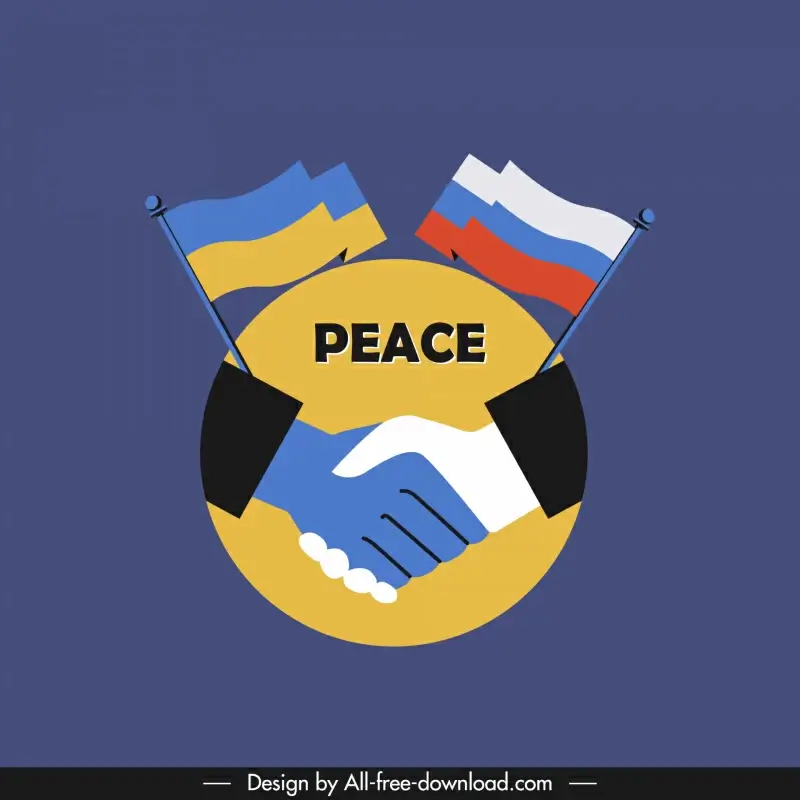 peace logotype handshake russian ukrainian flags sketch