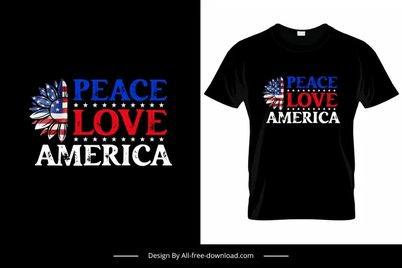 peace love america quotation tshirt template flat retro grunge texts usa flag elements decor