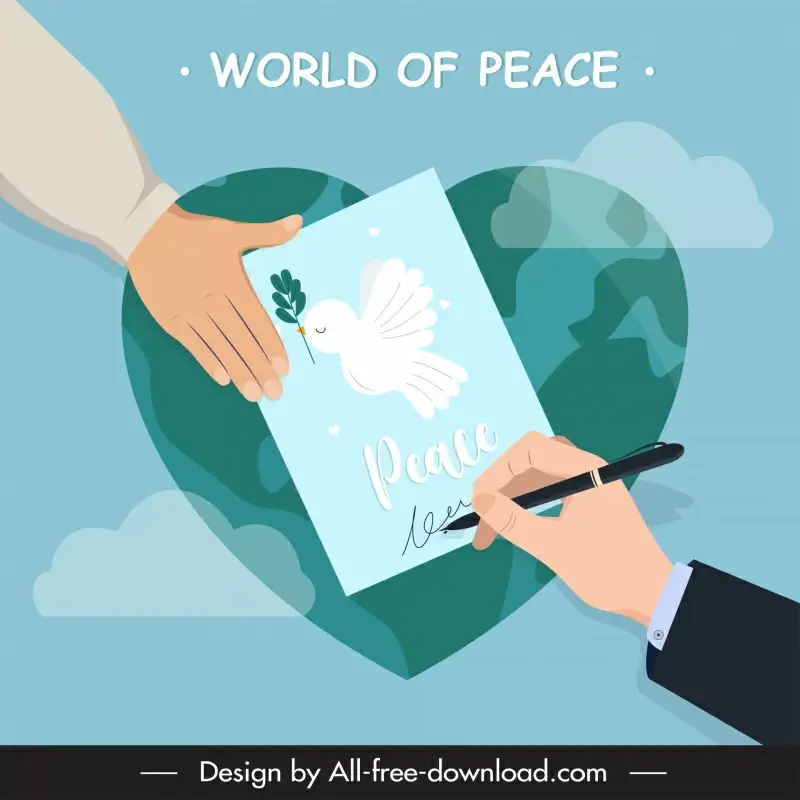  peace negotiation agreement banner template signing hands dove heart sky sketch