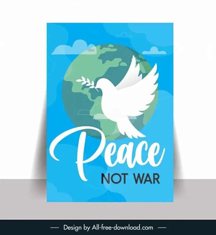  peace not war poster flat silhouette pigeon globe sky design