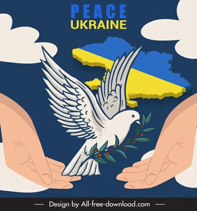 peace ukraine banner dove hands map sky elements sketch
