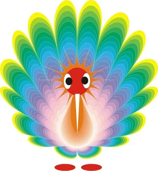 peacock icon closeup colorful cartoon style