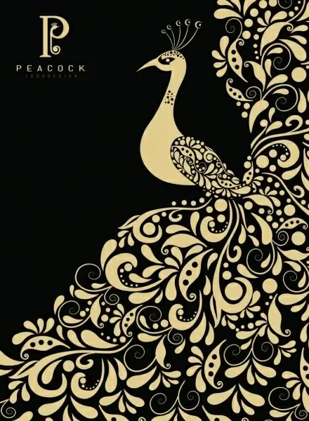 peacock painting classical dark design curves decor