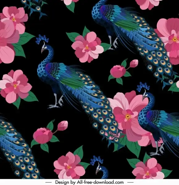 peacock pattern colorful classical repeating design flowers decor