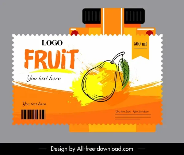 pear juice label template colored grungy handdrawn sketch