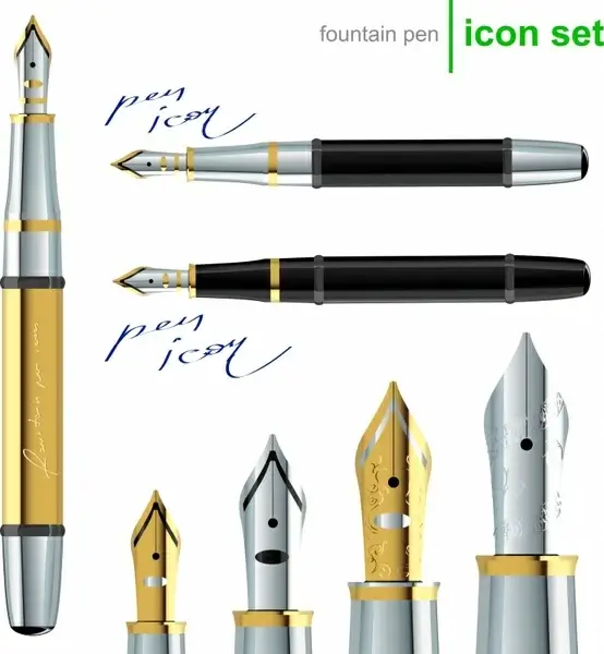 fountain pen icon sets elegant shiny modern design