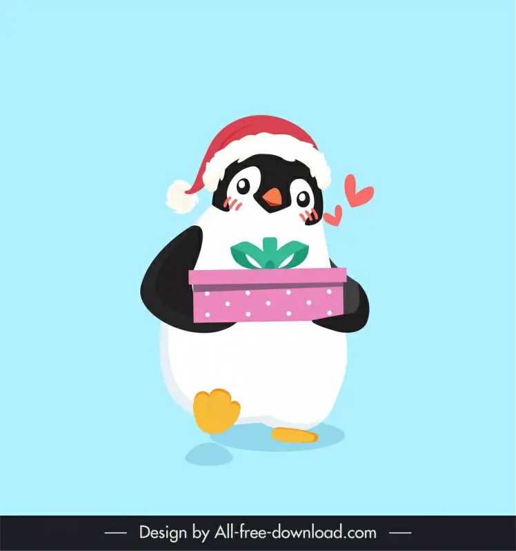  penguin giving gifts icon romantic cute cartoon outline 