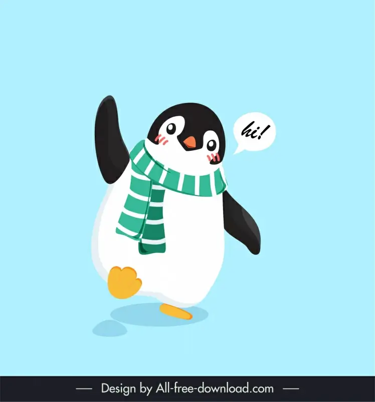  penguin say hi icon cute stylized cartoon outline 