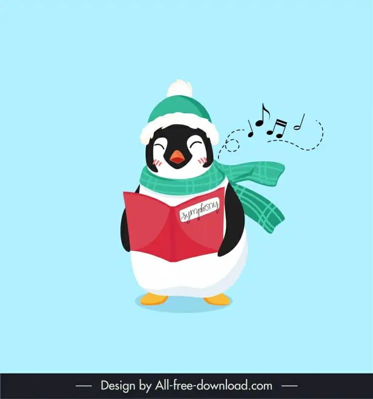 penguin singing icon winter costume sketch cute dynamic cartoon outline 
