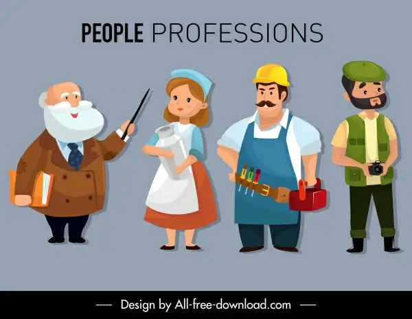 people careers icons professor farmer worker cameraman sketch