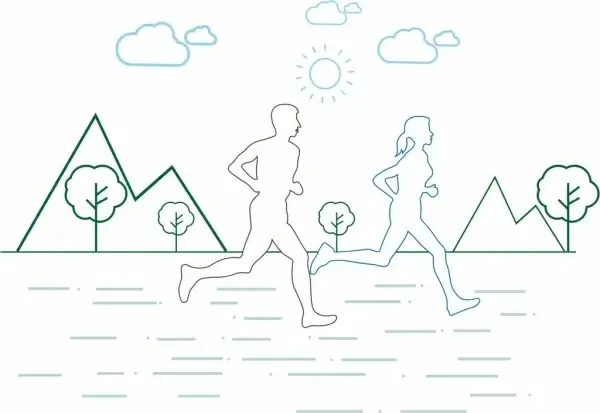 people doing exercise theme silhouette outline style