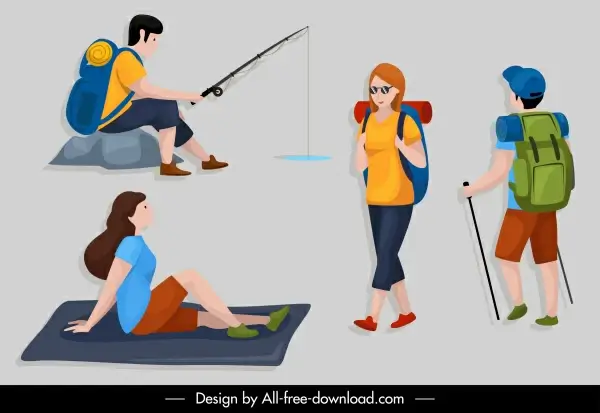 people lifestyle icons picnic relax activities cartoon sketch