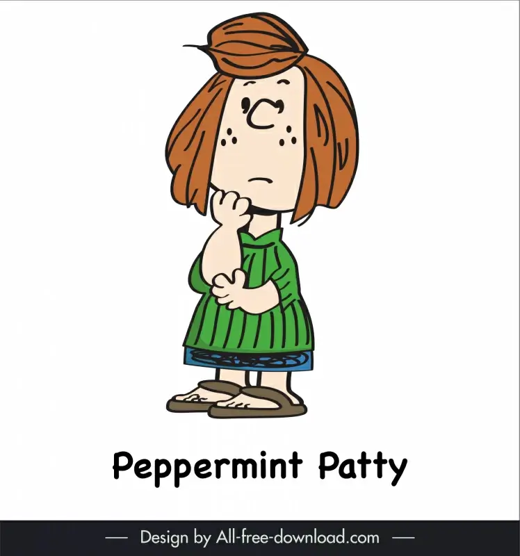 peppermint patty of peanut snoopy icon flat handdrawn cartoon girl sketch