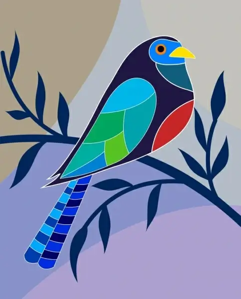 perching bird icon colorful flat decoration