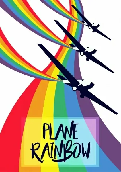 performing planes icons colorful rainbow decoration