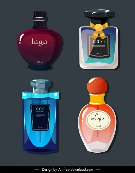 perfume bottle icons shiny elegant shapes