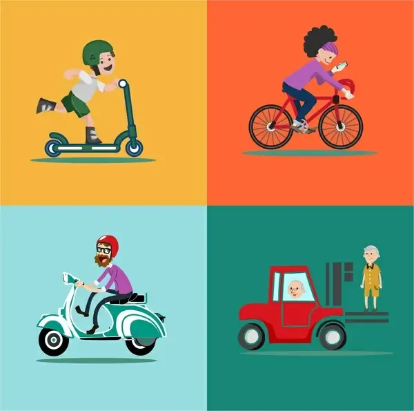 personal vehicles vector illustration in flat colored style